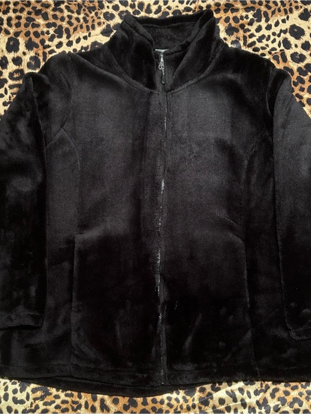32 Degrees Heat Black Fuzzy Plush Fleece Full Zip Jacket